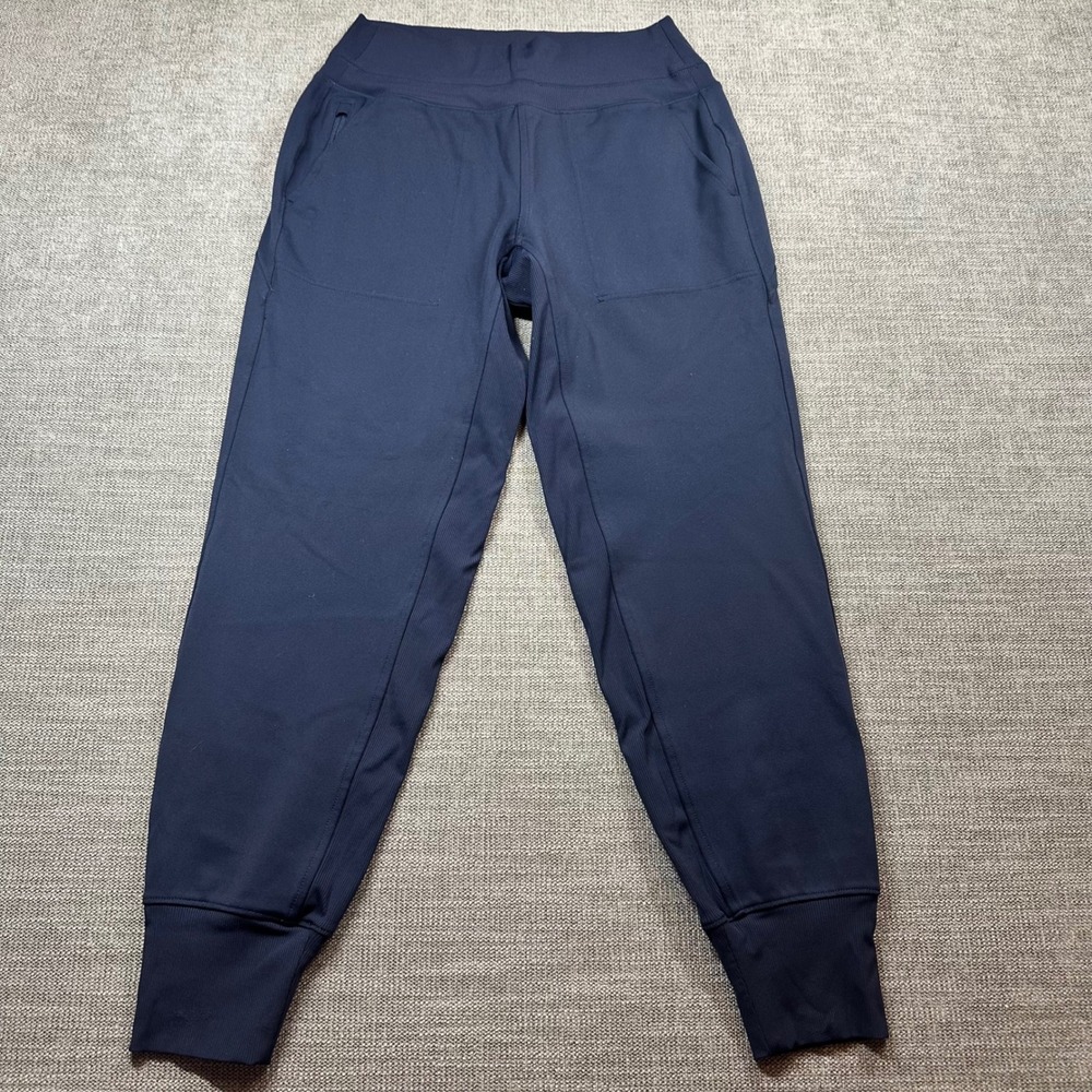 Athleta Jogger Pants Women Small Petite Navy Blue Ribbed High Rise